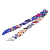 フェンディ 花 フラワー モチーフ スカーフ ツイリー ブルー ピンク マルチカラー シルク レディース FENDI 【中古】